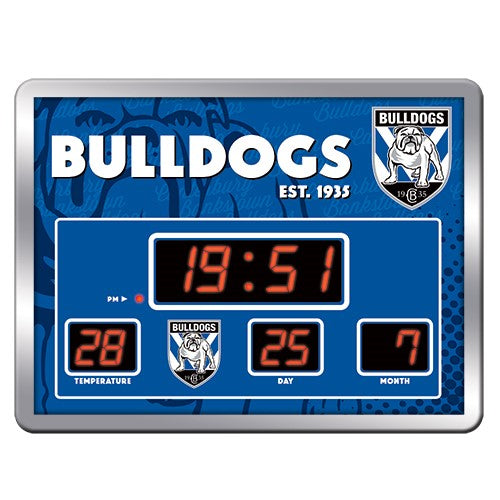 NRL Canterbury Bulldogs LED Scoreboard Clock Date Time Temp 45cm(W) x 33cm(H)