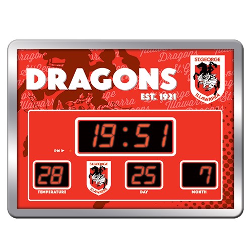 NRL St George Dragons LED Scoreboard Clock Date Time Temp 45cm(W) x 33cm(H)