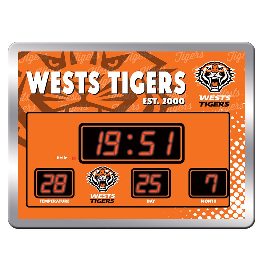 NRL Wests Tigers LED Scoreboard Clock Date Time Temp 45cm(W) x 33cm(H)