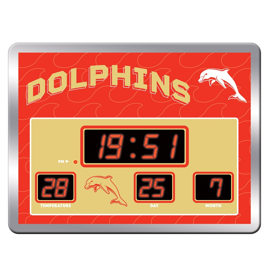 NRL Redcliffe Dolphins LED Scoreboard Clock Date Time Temp 45cm(W) x 33cm(H)