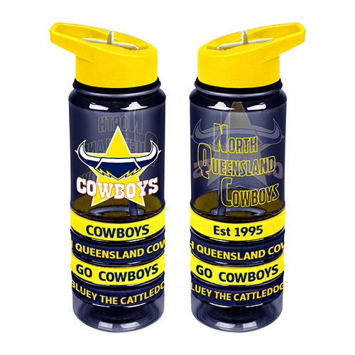 NRL North Queensland Cowboys Tritan Drink Bottle with Wrist Bands - Gift Idea