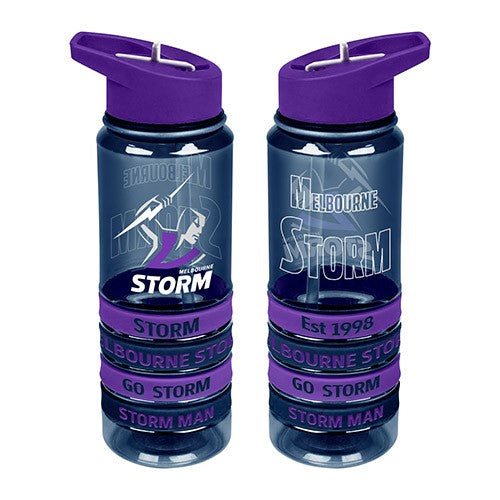 NRL Melbourne Storm Tritan Drink Bottle with Wrist Bands - Gift Idea