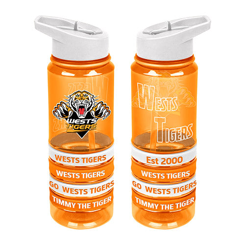 NRL Wests Tigers Tritan Drink Bottle with Wrist Bands - Gift Idea