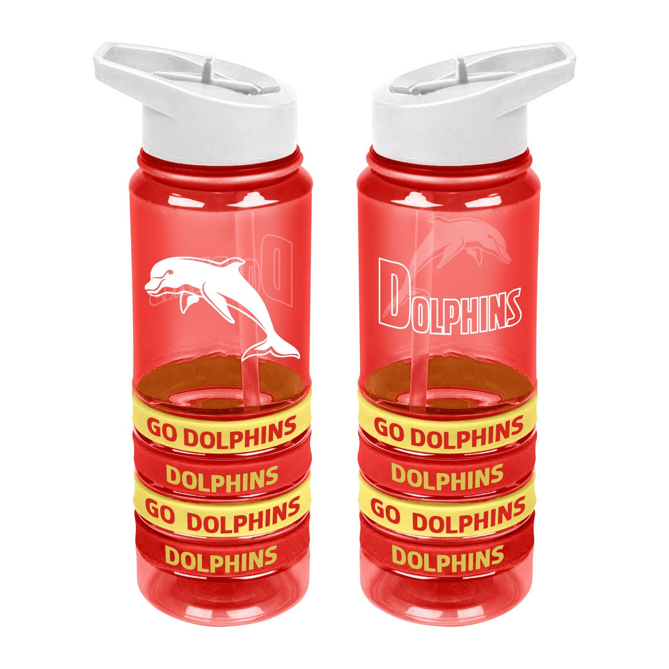 NRL Redcliffe Dolphins Tritan Drink Bottle with Wrist Bands - Gift Idea