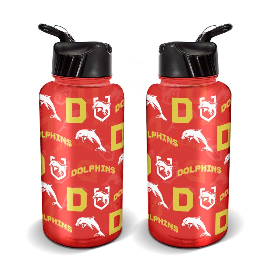 NRL Redcliffe Dolphins Flip Drink Bottle - Large 1 Litre Water Bottle Gift Idea