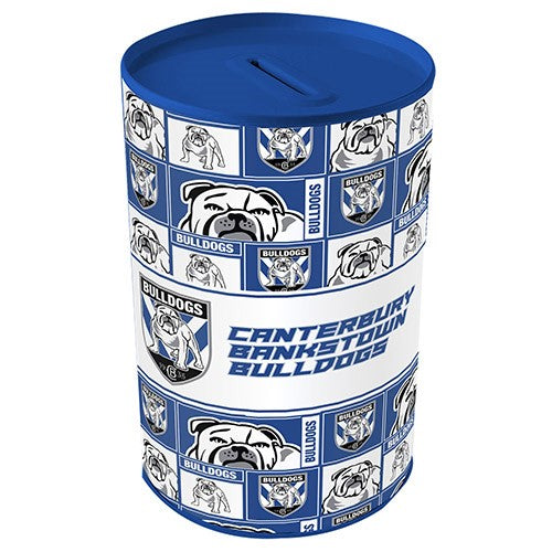 NRL Canterbury Bulldogs Tin Money Box with Coin Slot - Christmas Birthday Gift