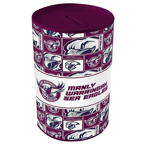 NRL Manly Sea Eagles Tin Money Box with Coin Slot - Christmas Birthday Gift