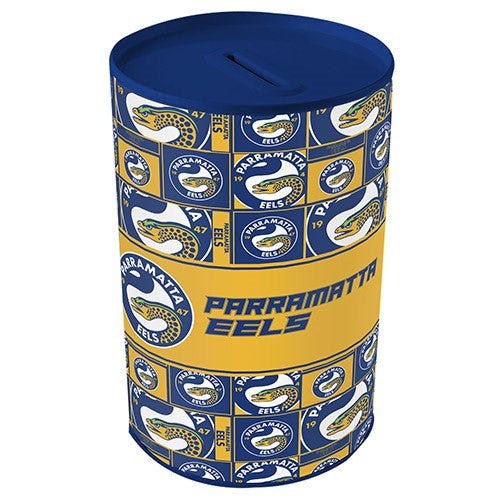 NRL Parramatta Eels Tin Money Box with Coin Slot - Christmas Birthday Gift