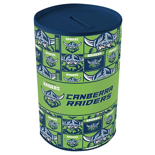 NRL Canberra Raiders Tin Money Box with Coin Slot - Gift Idea Christmas Birthday