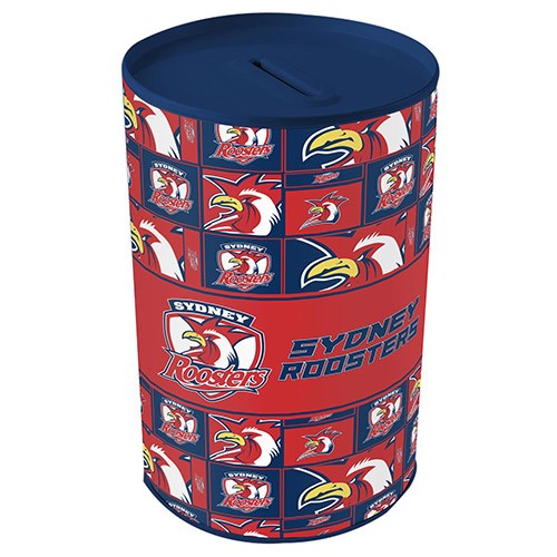 NRL Sydney Roosters Tin Money Box with Coin Slot - Gift Idea Christmas Birthday