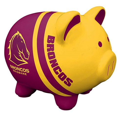 NRL Brisbane Broncos Piggy Bank Money Box with Coin Slot - Great Gift