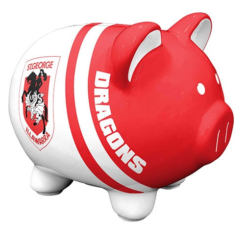 NRL St George Illawarra Dragons Piggy Bank Money Box with Coin Slot - Great Gift