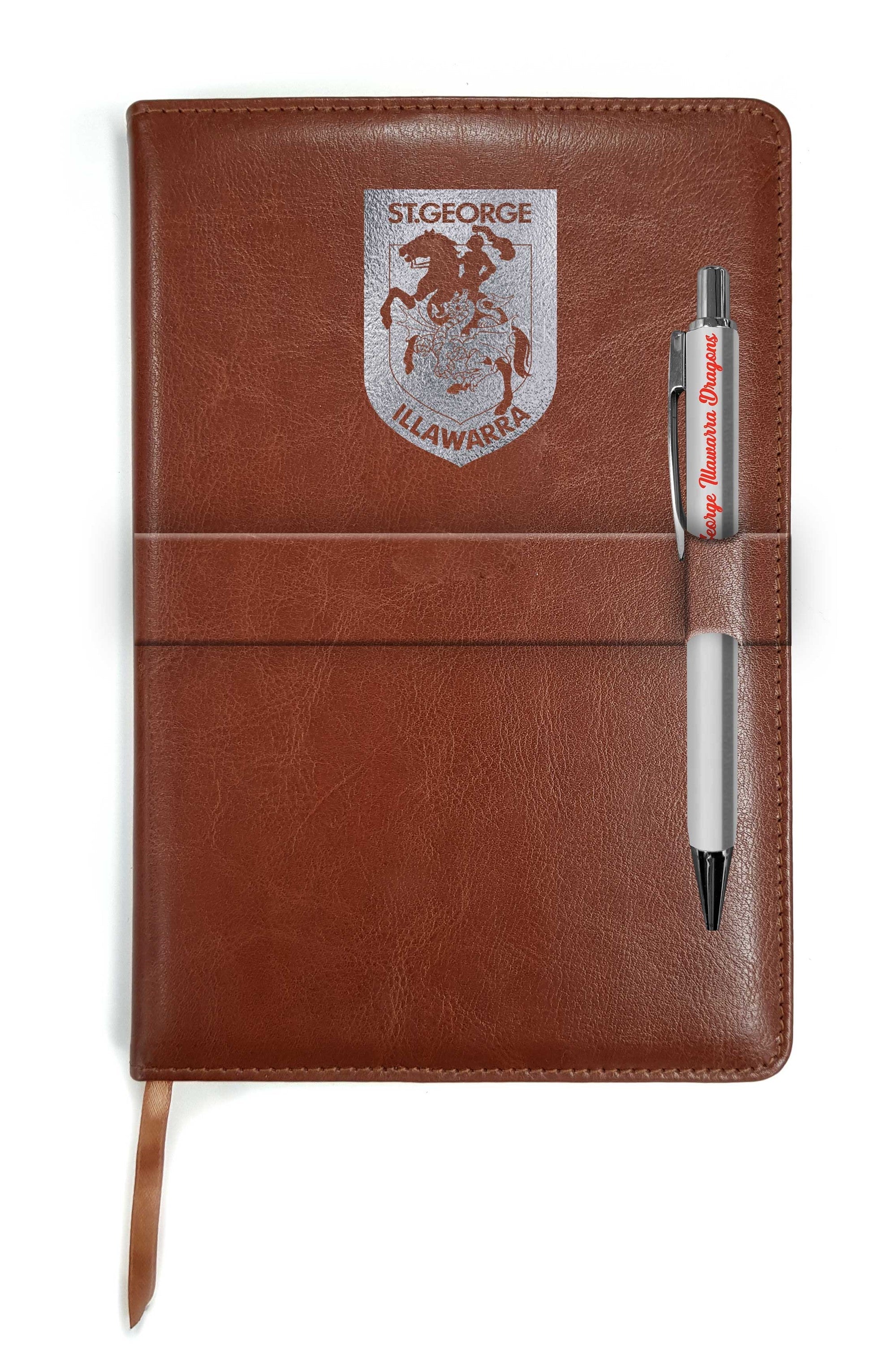 NRL St George Dragons Leather Notebook and Pen with 140 Lined Pages - Gift idea