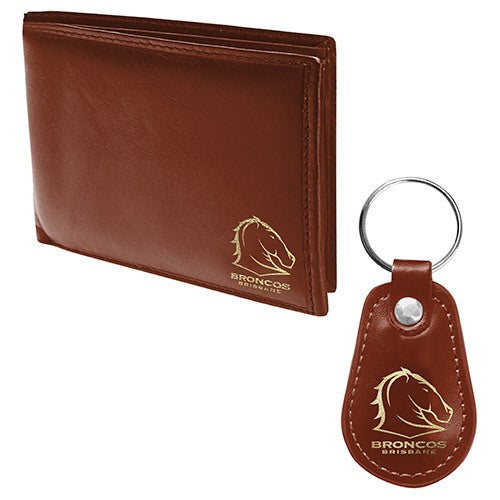 NRL Brisbane Broncos PU Leather Wallet & Keyring Gift Pack