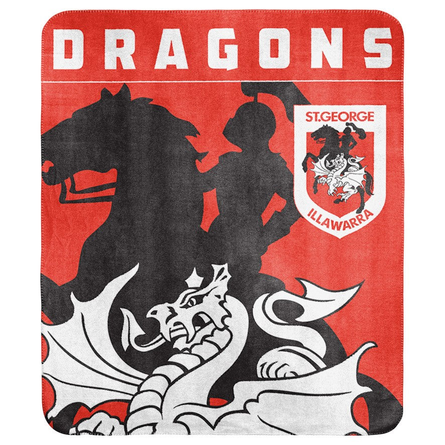 NRL St George Dragons Polar Fleece Blanket Throw Rug Blanket 150cm x 130cm