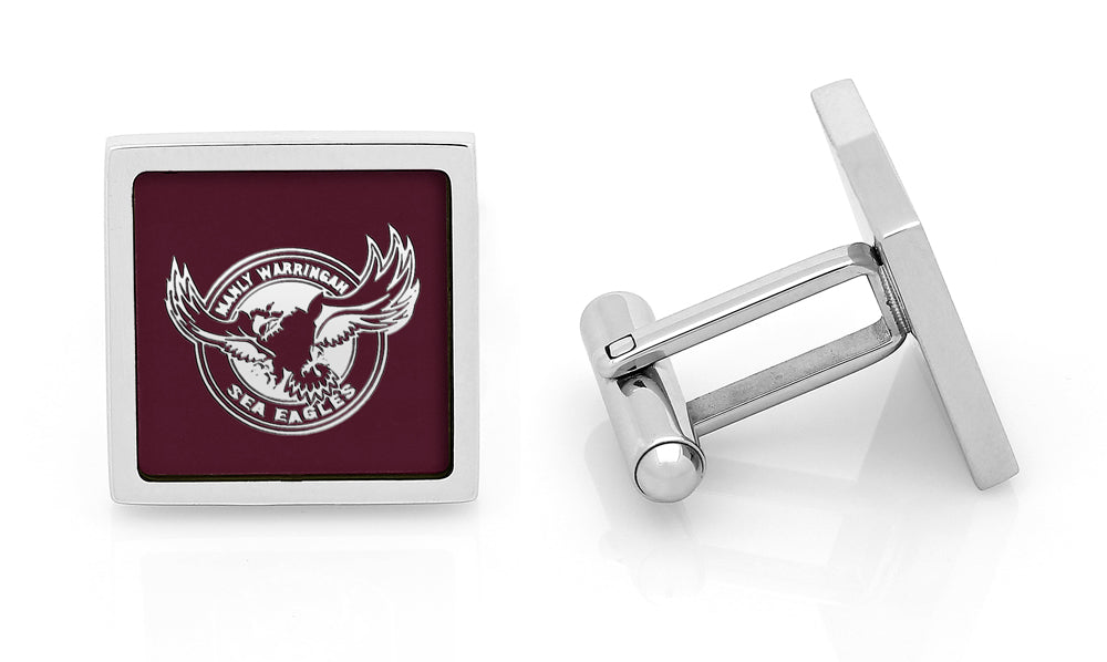 NRL Manly Sea Eagles Cufflinks - Stainless steel with etched logo