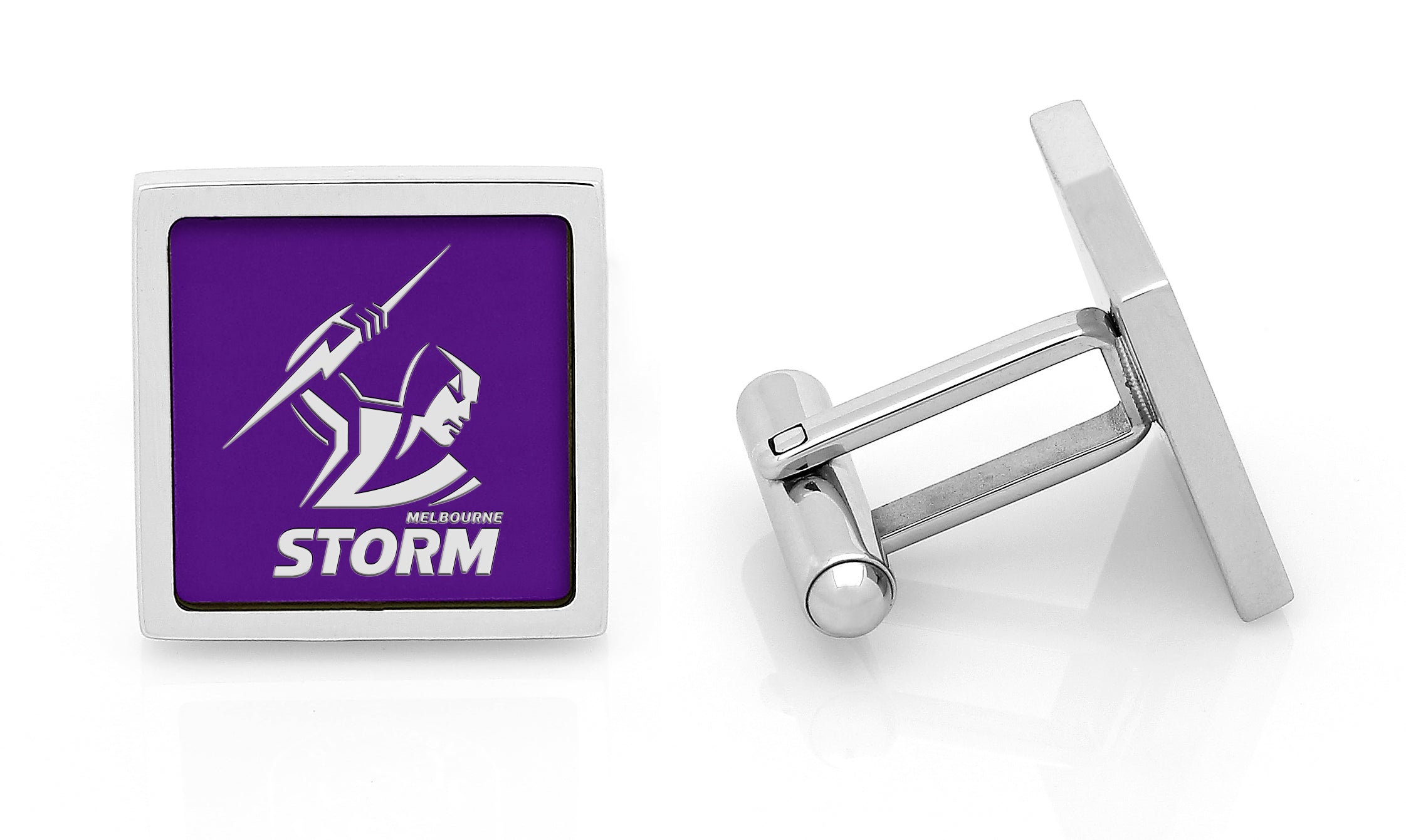 NRL Melbourne Storm Cufflinks - Stainless steel with etched logo