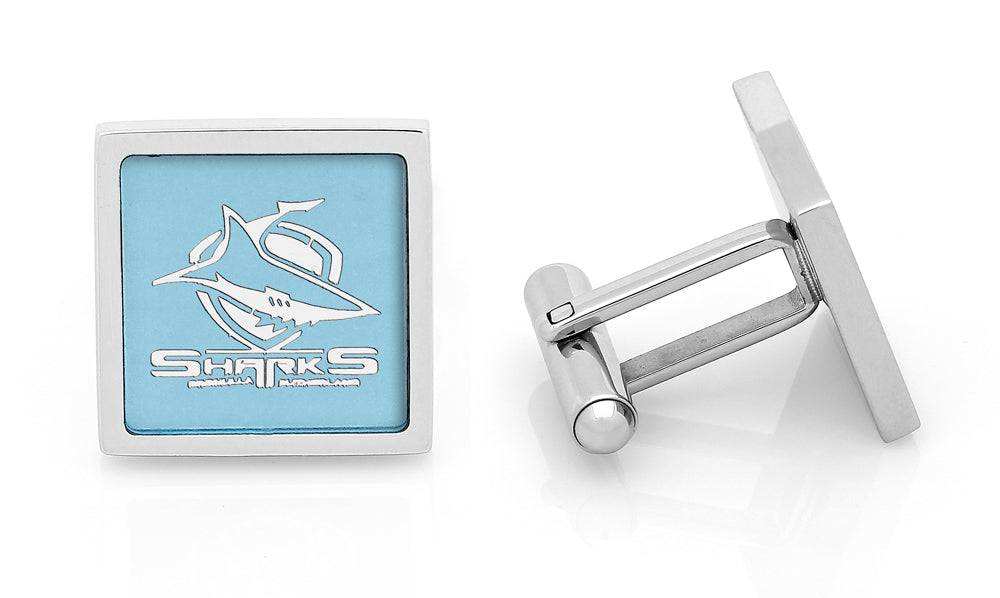 NRL Cronulla Sharks Cufflinks - Stainless steel with etched logo