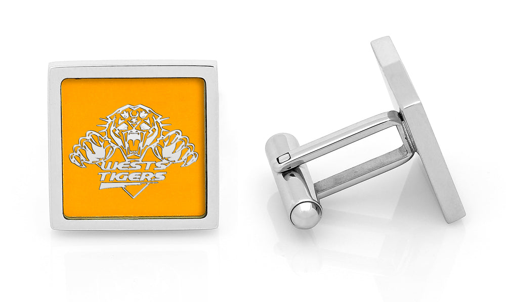 NRL Wests Tigers Cufflinks - Stainless steel with etched logo