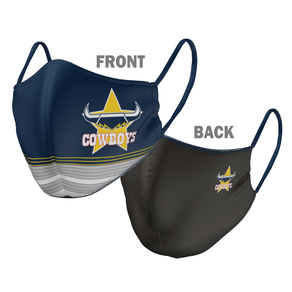 NRL North Queensland Cowboys Face Mask -2 Sizes: Adult or Kids : Reversible