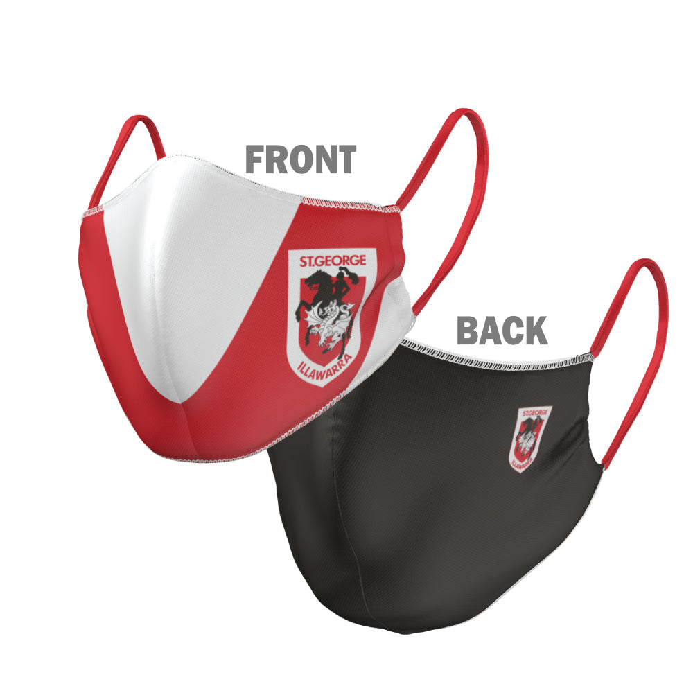 NRL St George Illawarra Dragons Face Mask - 2 Sizes: Adult or Kids:  Reversible