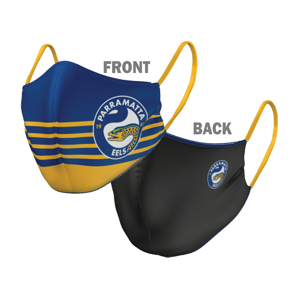 NRL Parramatta Eels Face Mask - 2 Sizes: Adult or Kids - Reversible Washable