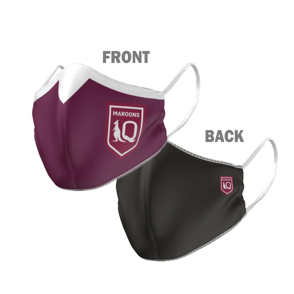 QLD Maroons State Of Origin Face Mask - 1 Size: Adult Large - Reversible Washable