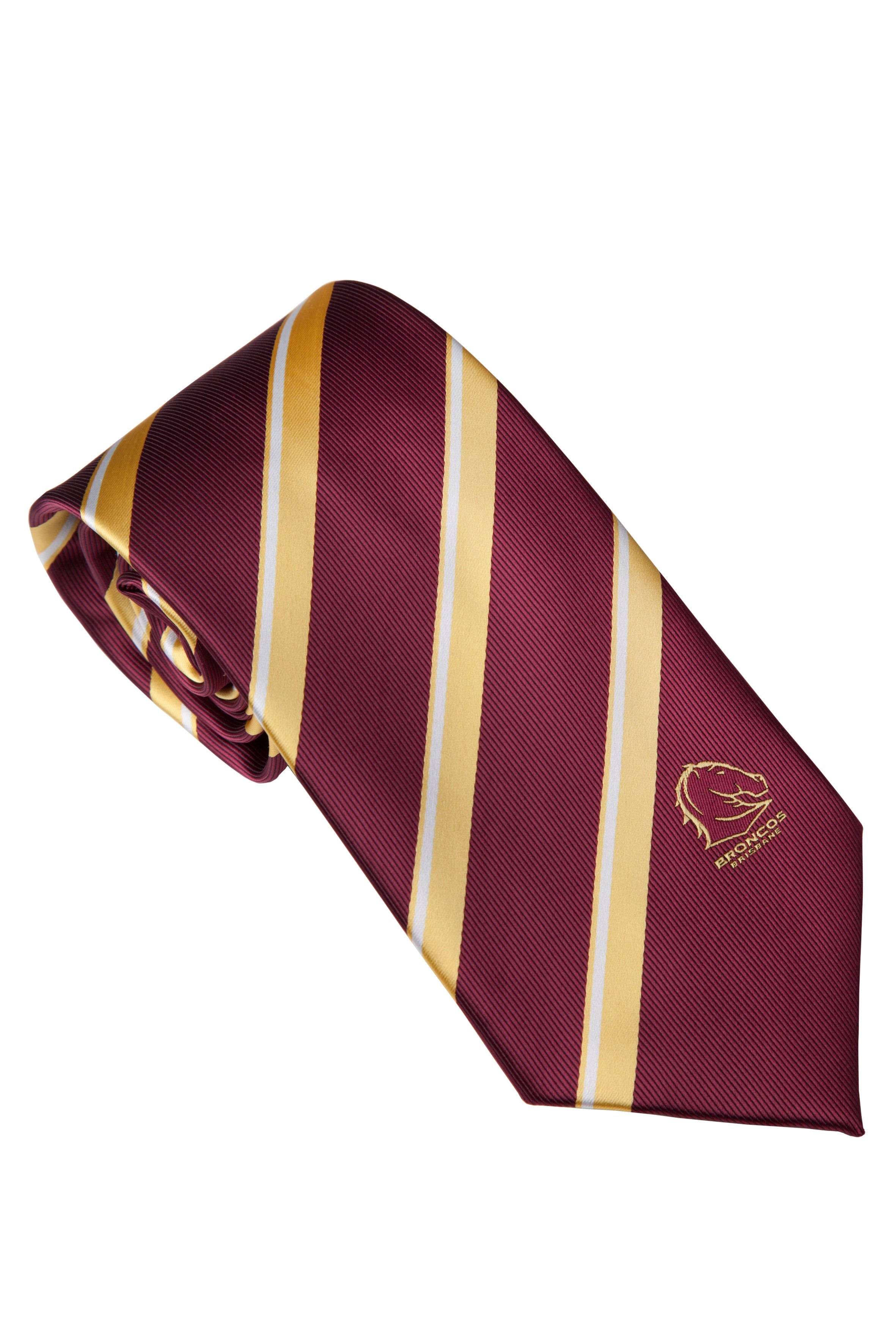 NRL Brisbane Broncos Tie - Striped with embroidered team logo