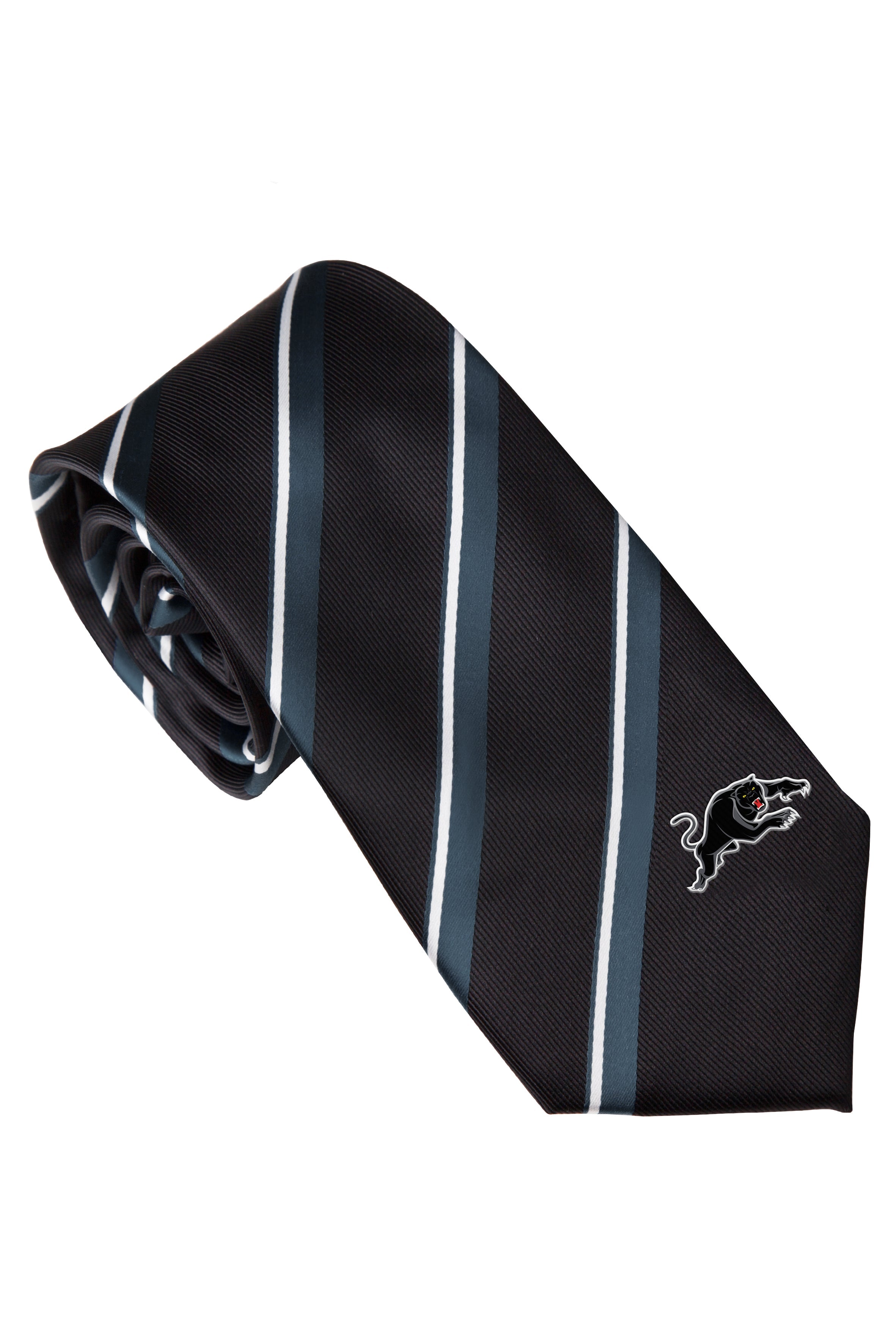 NRL Penrith Panthers Mens Tie - Striped with embroidered team logo