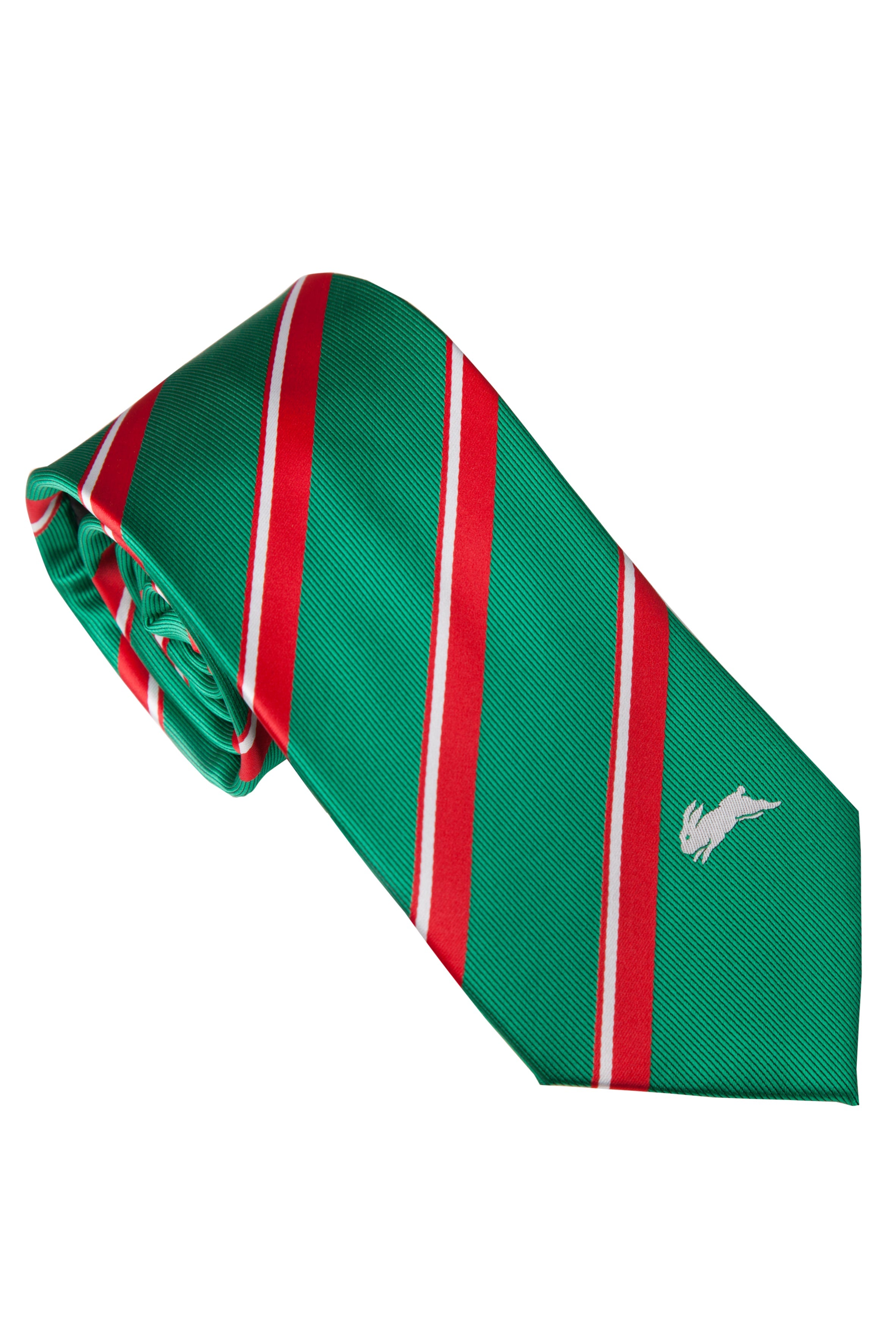 NRL South Sydney Rabbitohs Mens Tie - Striped with embroidered team logo