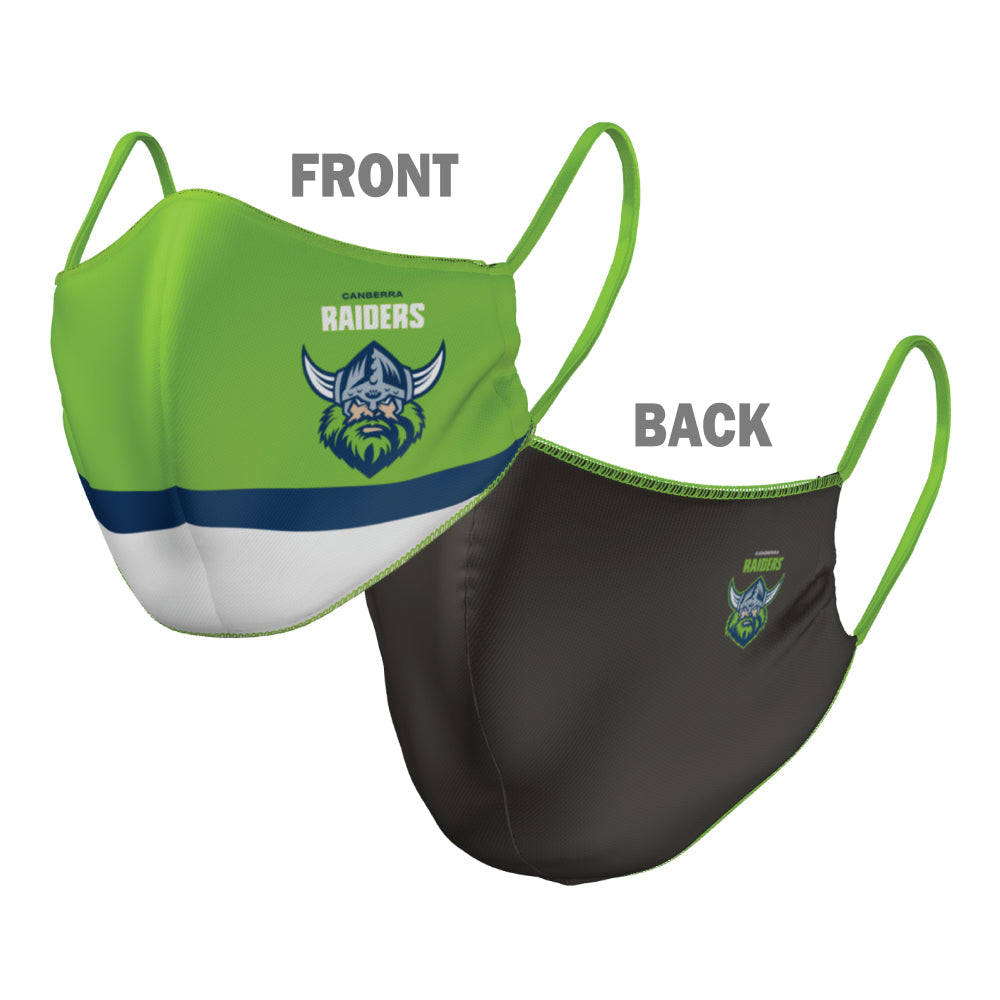 NRL Canberra Raiders Face Mask - 2 Sizes: Adult or Kids: Reversible Washable