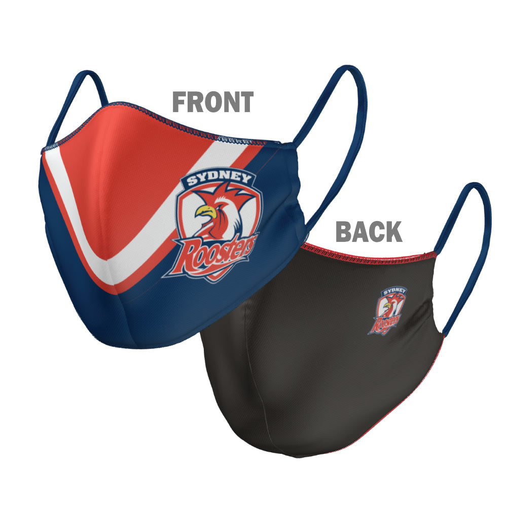 NRL Sydney Roosters Face Mask - 2 Sizes: Adult or Kids: Reversible Washable