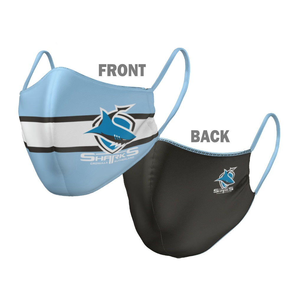 NRL Cronulla Sutherland Sharks Face Mask -2 Sizes: Large, Kids-Reversible