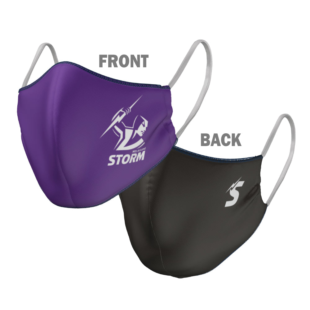 NRL Melbourne Storm Face Mask - 2 Sizes: Adult or Kids: Reversible Washable