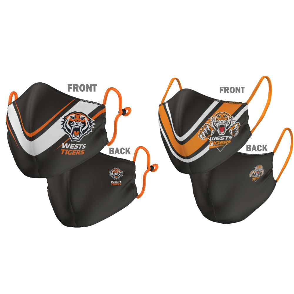 NRL Wests Tigers Face Mask 2022 New Logo - 2 Sizes: Large or Kids - Reversible