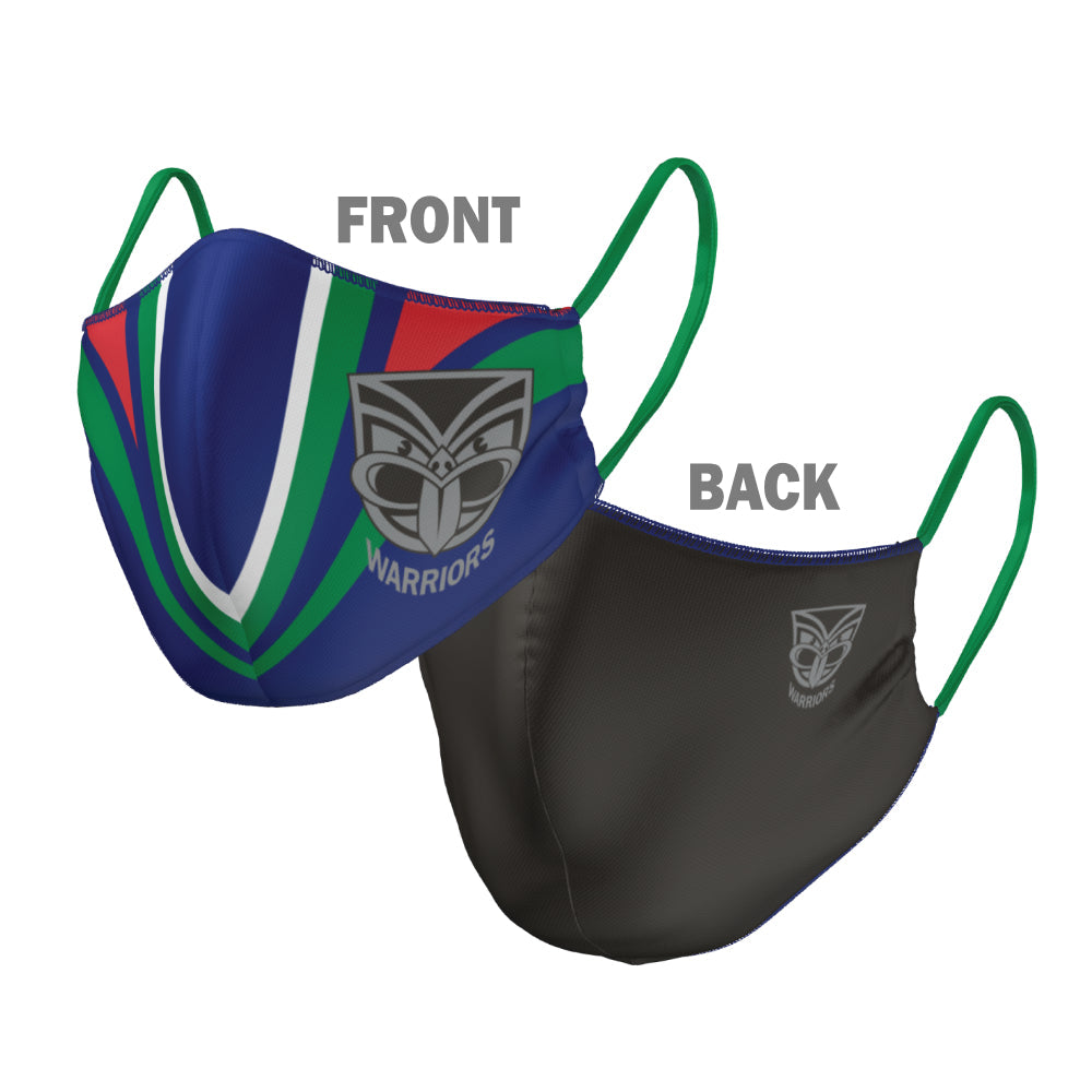 NRL New Zealand Warriors Face Mask - 2 Sizes: Adult or Kids: Reversible Washable