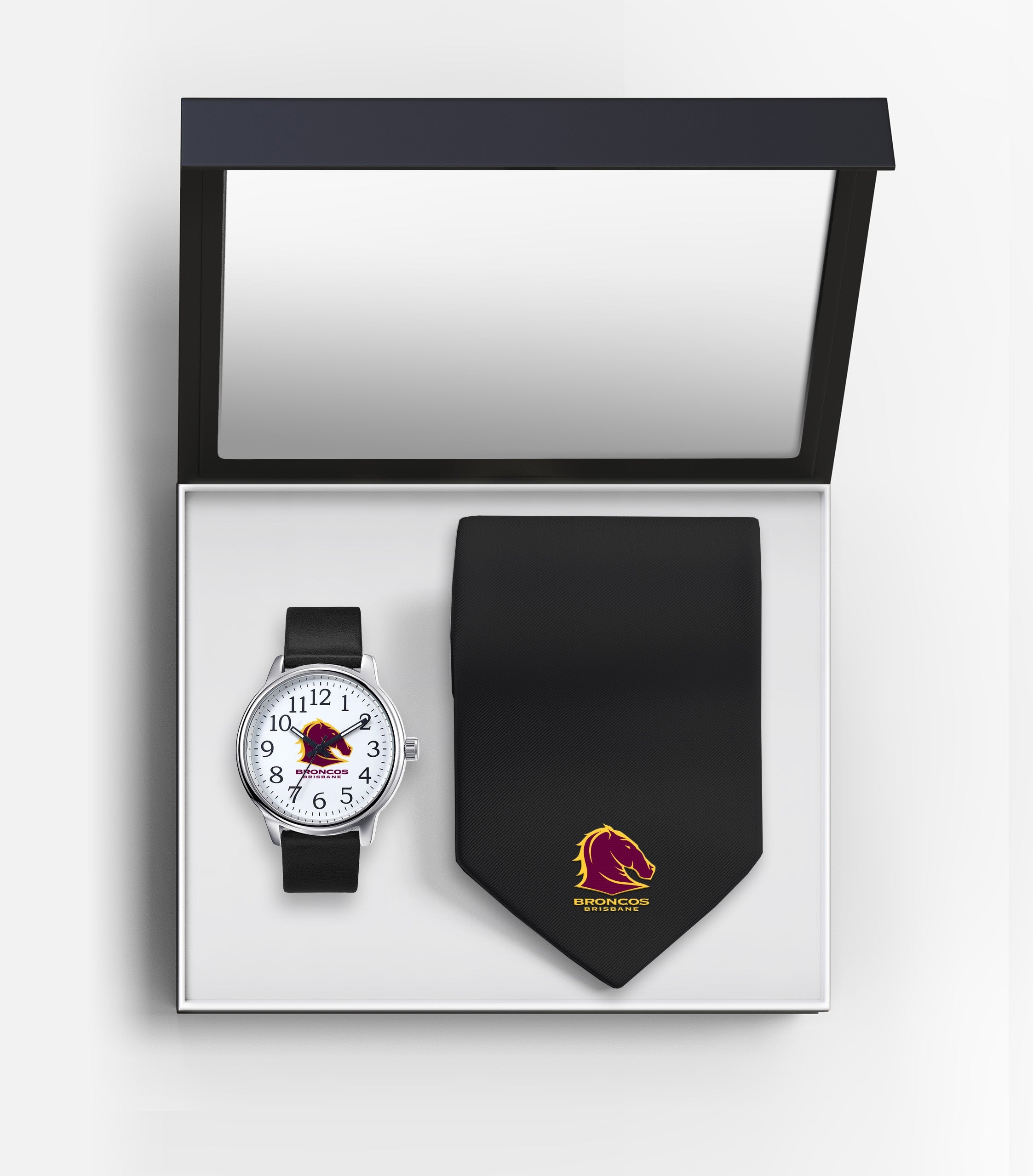 NRL Brisbane Broncos Watch & Tie Gift Set - Fathers Day or Christmas Present