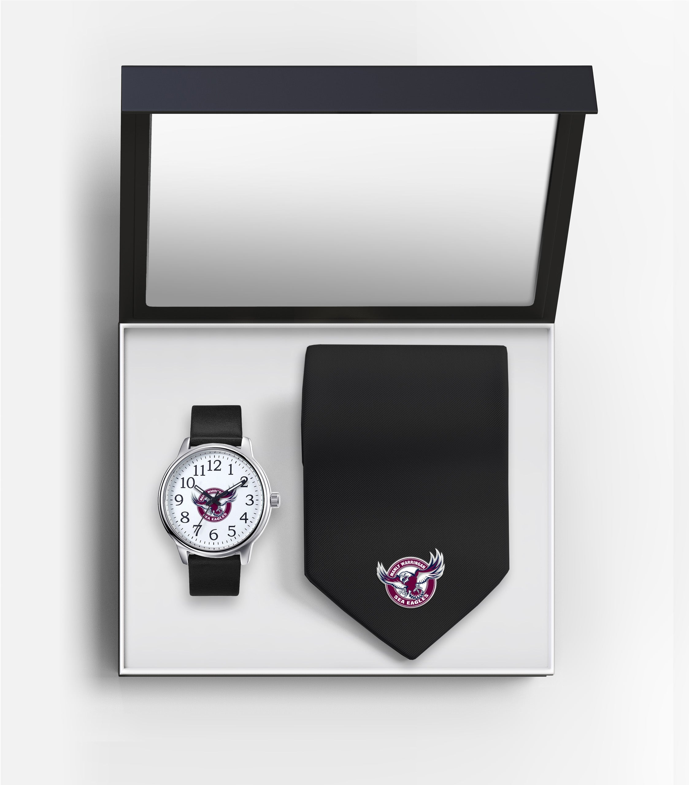 NRL Manly Sea Eagles Watch & Tie Gift Set - Fathers Day or Christmas Present