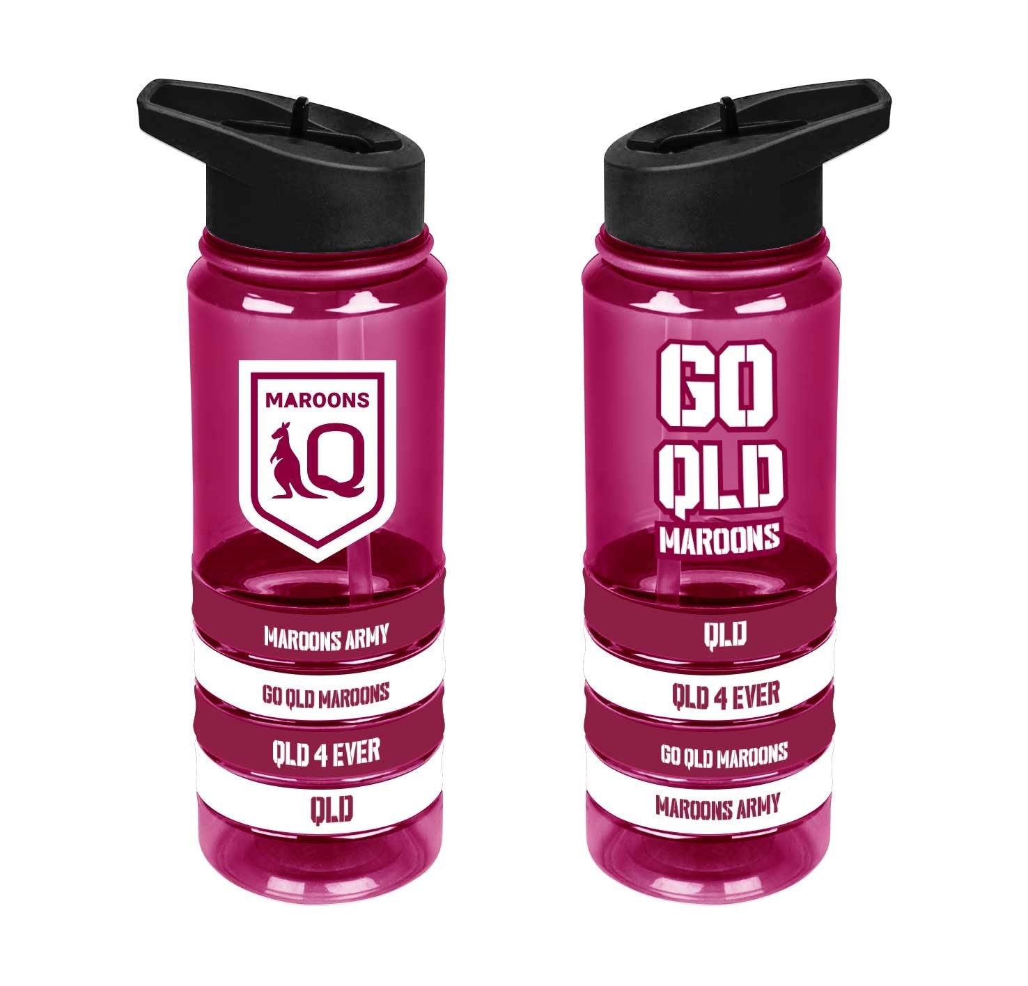 QLD Maroons State of Origin Tritan Drink Bottle with Wrist Bands - Gift Idea